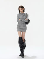Gray Ruched Bodycon Mini Dress