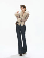Faux Fur Collar Knit Cardigan Top
