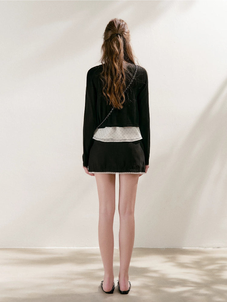 Black Lace Trim Knit Cardigan