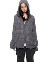 Hooded Mohair Blend Knit Cardigan