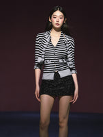 Contrast Stripe Halter Camisole Tank Top & Cardigan Set