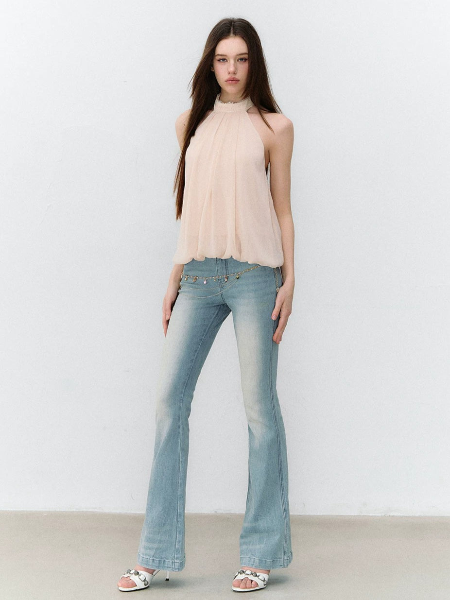 Pleated Halter Chiffon Top