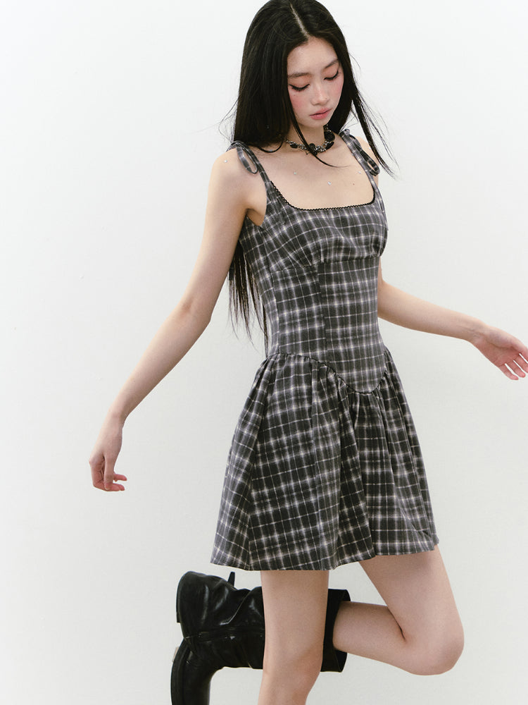 Irregular Neck Floral Waist-Defined Dress