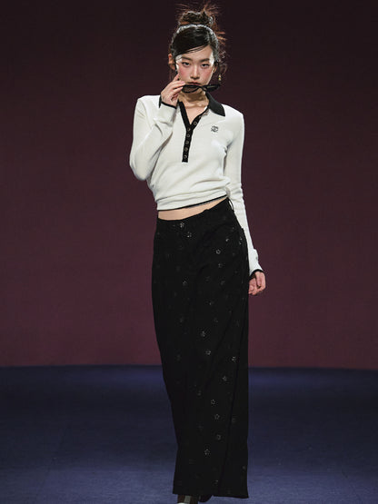 Ribbon Polo Tie-Up Sweater &amp; Shorts Set