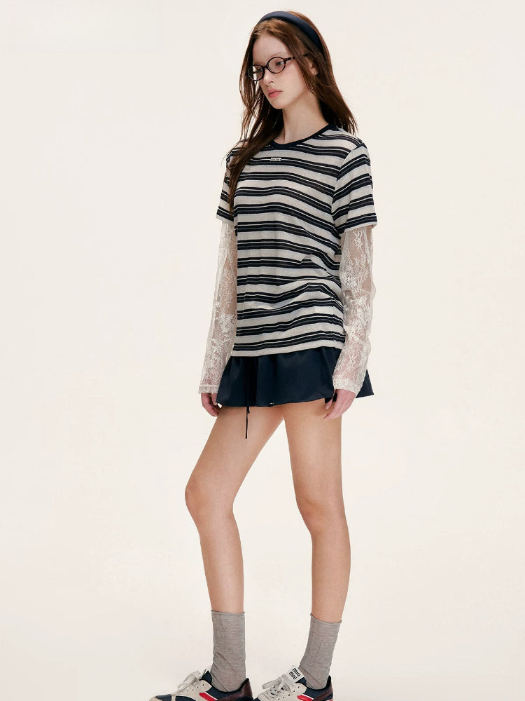 Linen Stripe Lace Top