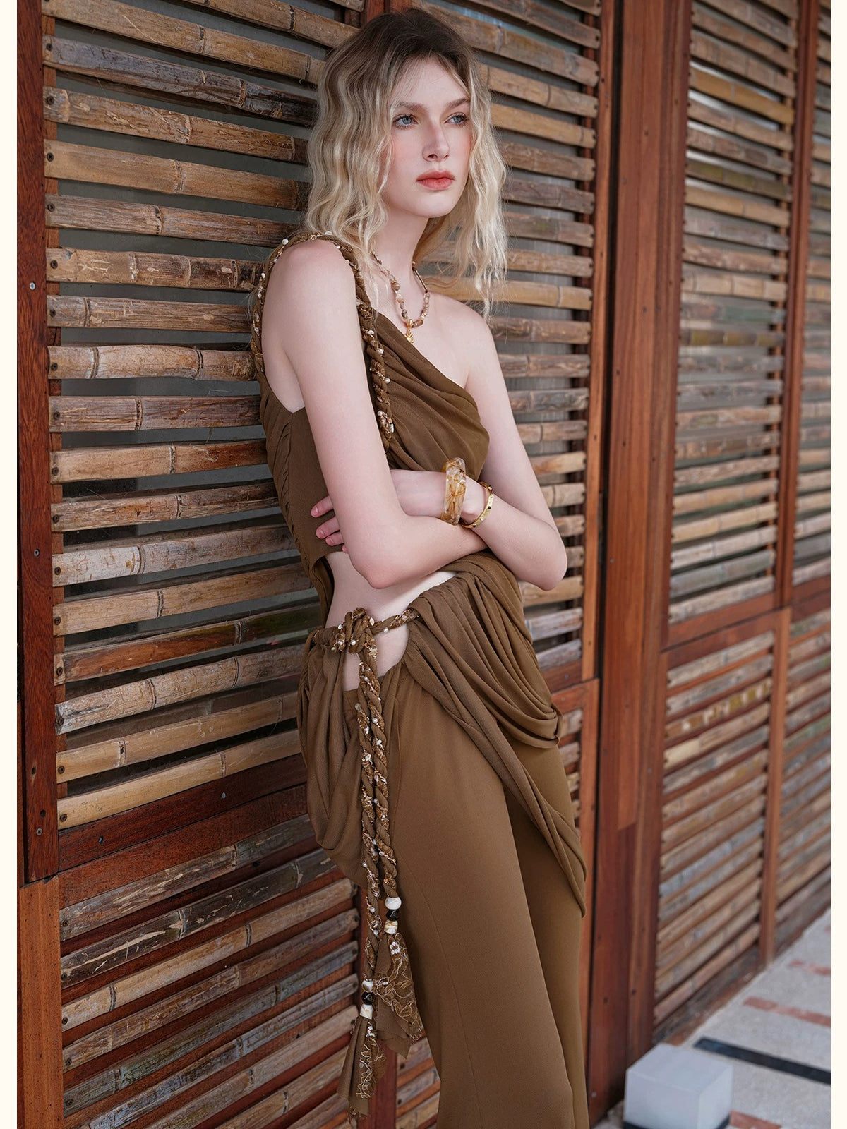 Lace Tie Top Flare Pants Set
