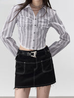 Black Denim 2-in-1 Studded Frayed Mini Skirt