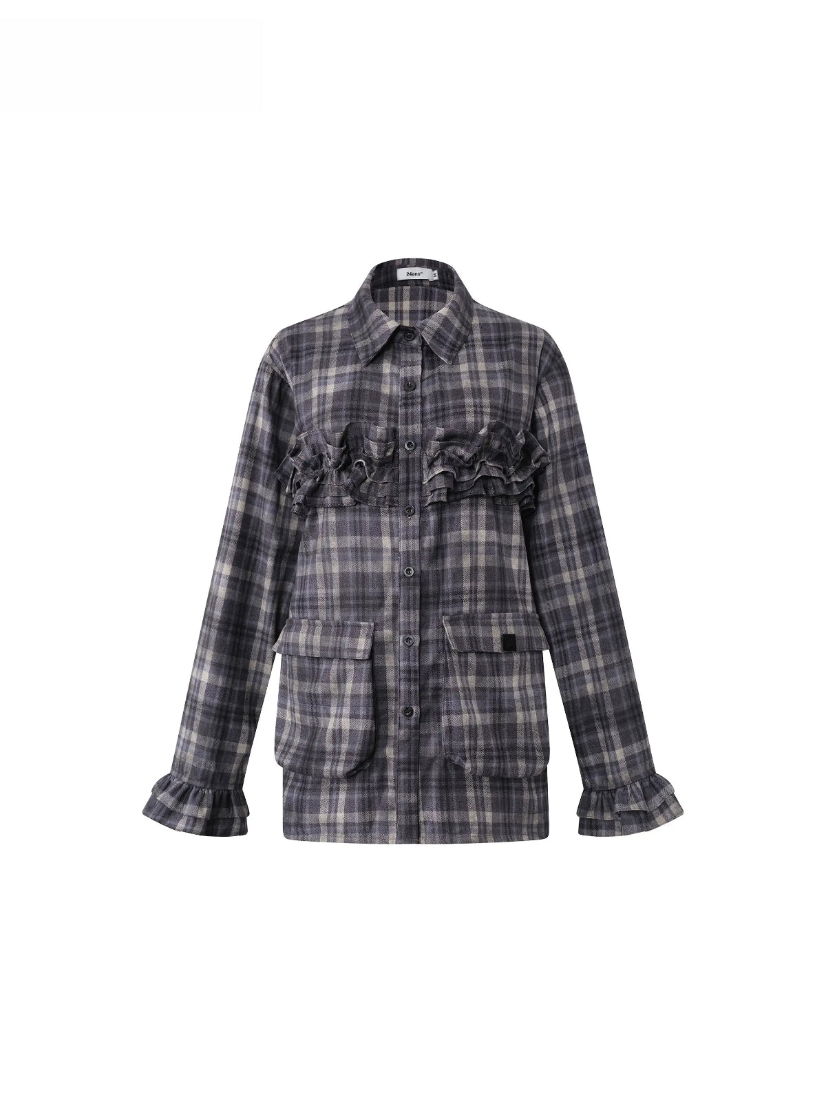 Brushed Plaid Ruffle Pocket Shirt