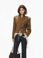 Suede Stand Collar Cropped Jacket