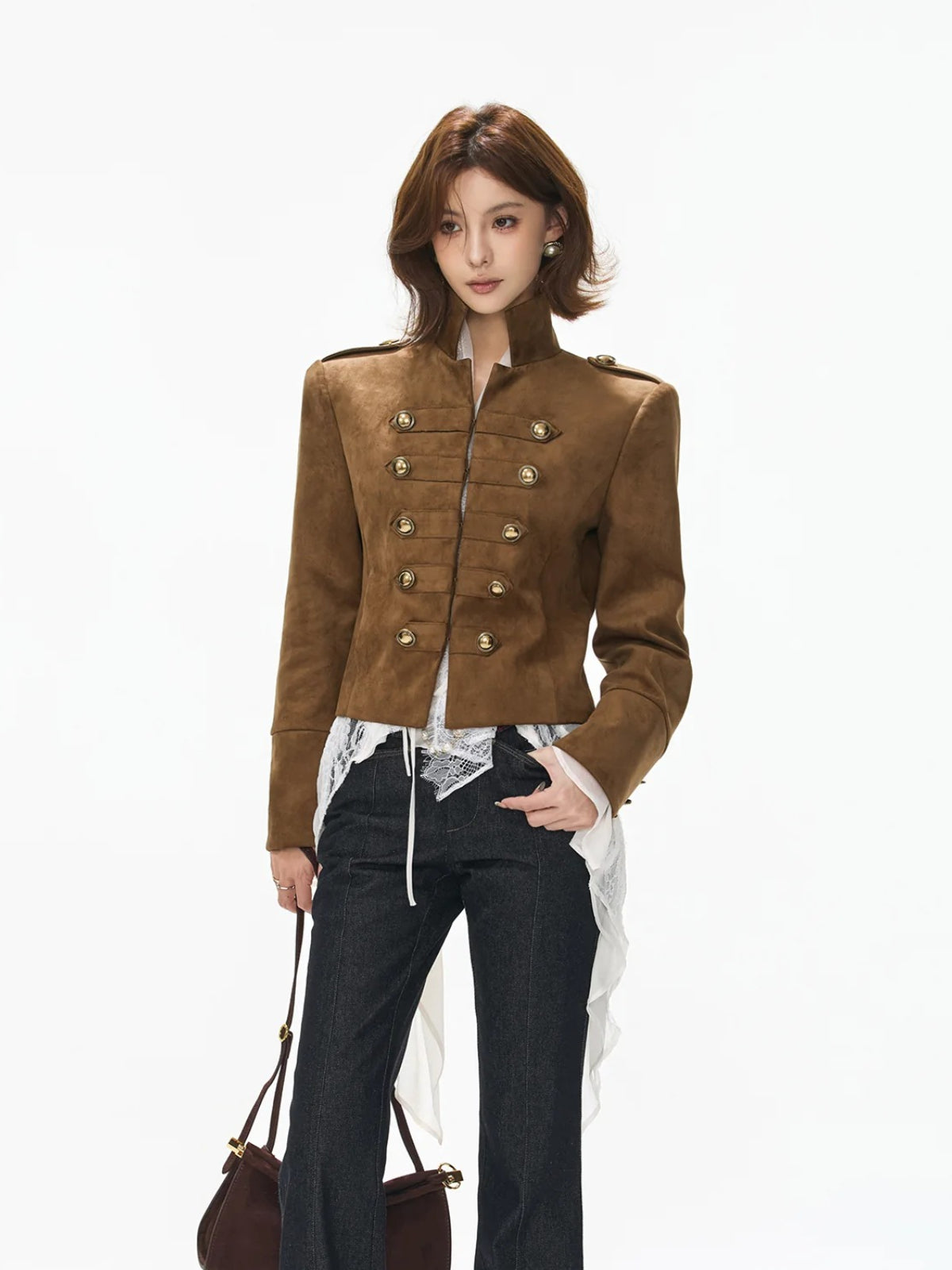 Suede Stand Collar Cropped Jacket
