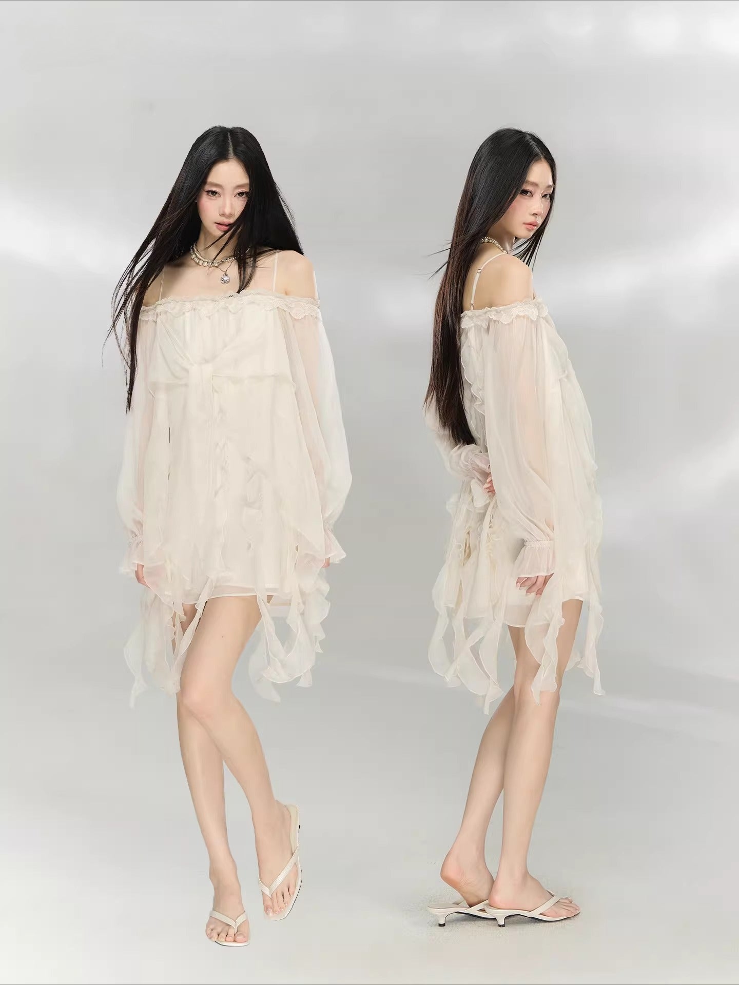 Beige Lace Off-Shoulder Dress