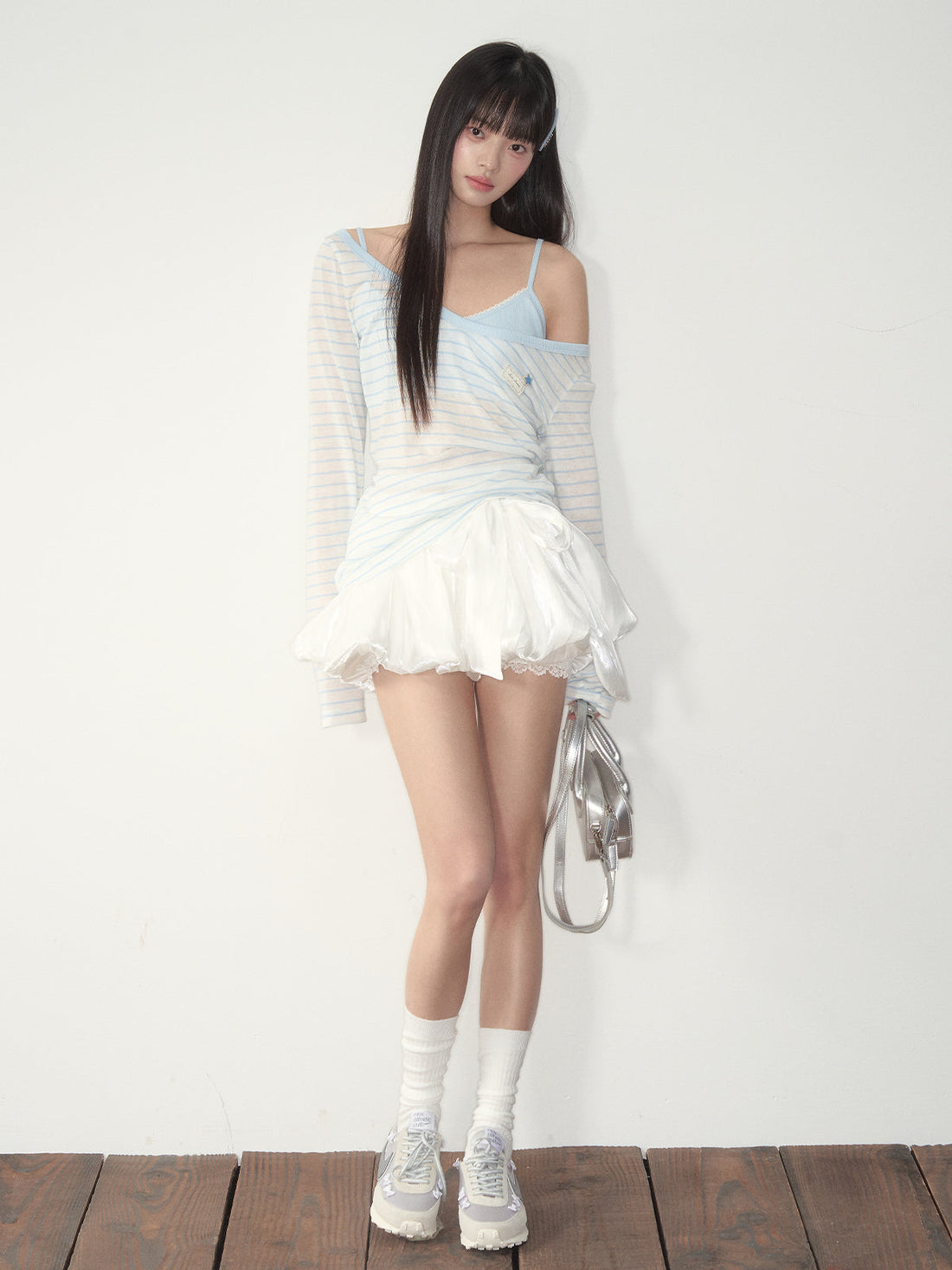 Bow Satin Bubble Mini Skirt