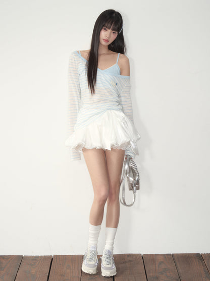 Bow Satin Bubble Mini Skirt