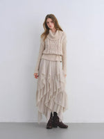 Cable Knit Mock Two-Piece Turtleneck Sweater