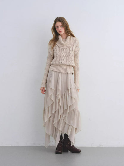 Cable Knit Mock Two-Piece Turtleneck Sweater