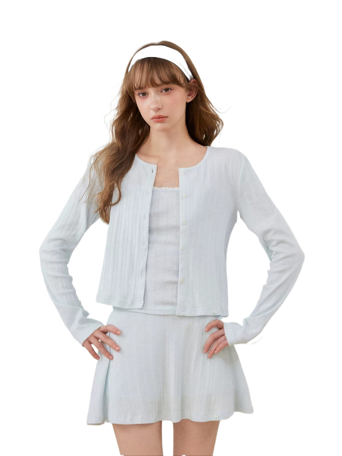 Contrast Lace Cardigan &amp; Skirt Set