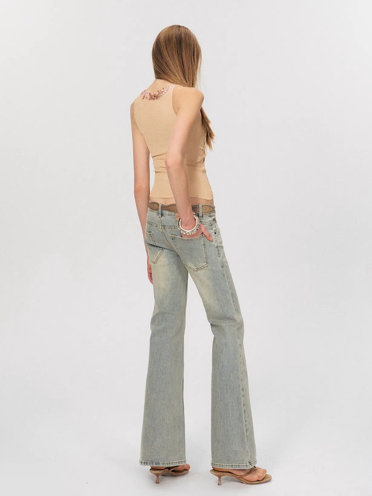 Apricot Sequin Halter Top