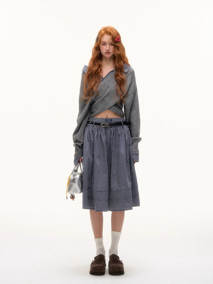 Plaid Pleated Midi Skirt