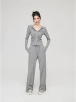 Pleated Knit Cropped Top & Pants Set