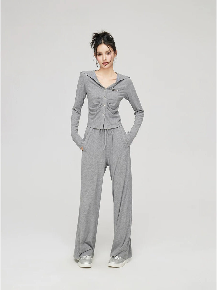Pleated Knit Cropped Top &amp; Pants Set