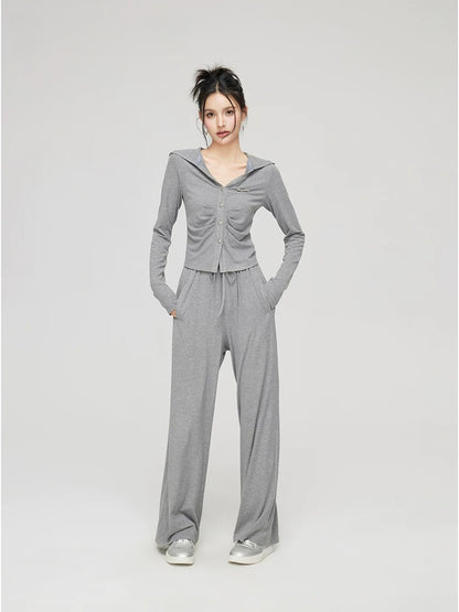 Pleated Knit Cropped Top &amp; Pants Set
