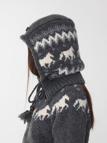 Fair Isle Pony Jacquard Knit Balaclava Hat