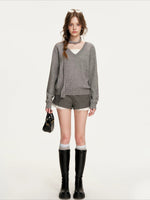 Gray Contrast Sweater & Scarf Set