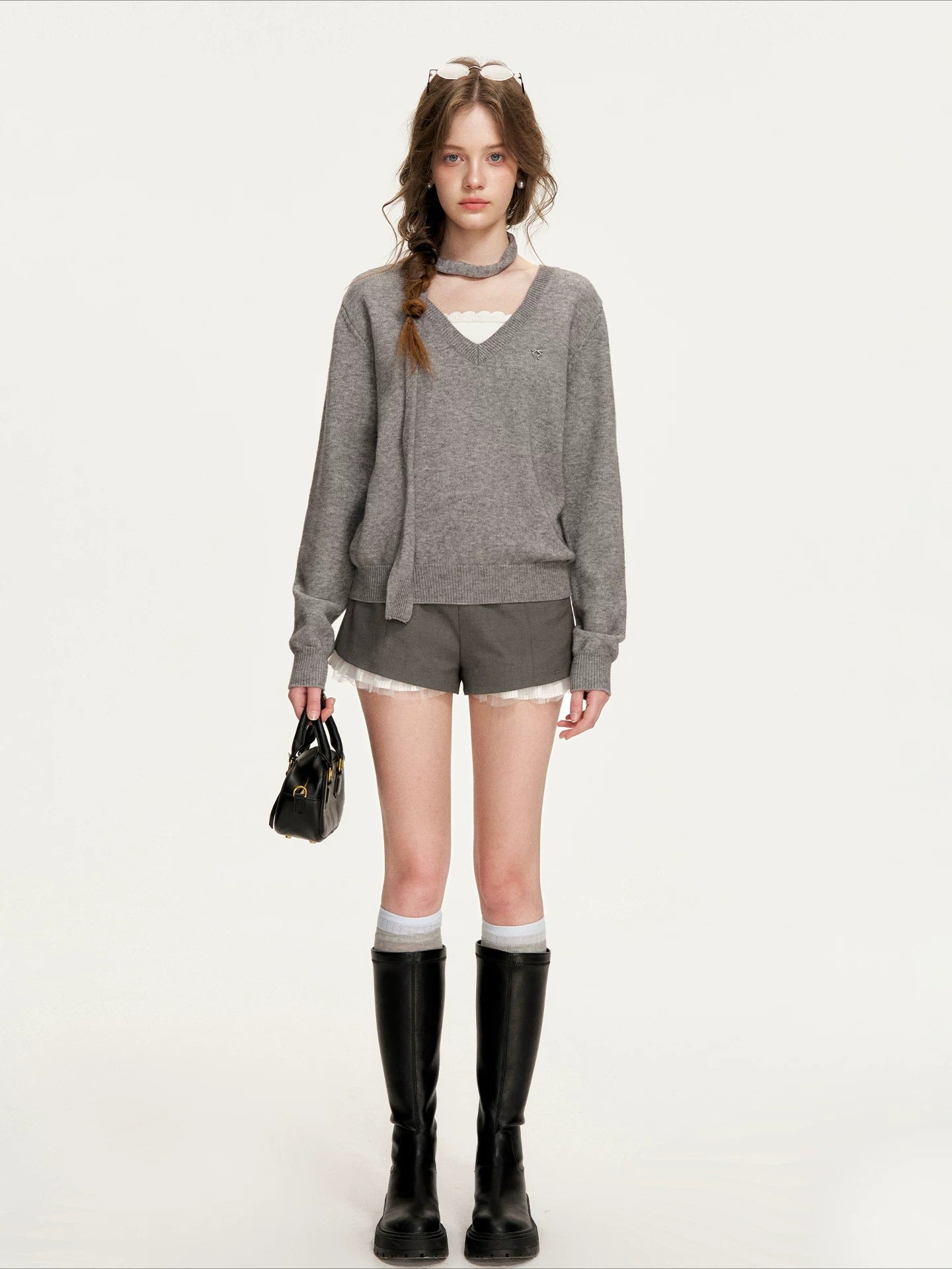 Gray Contrast Sweater &amp; Scarf Set