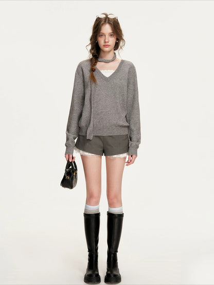 Gray Contrast Sweater &amp; Scarf Set