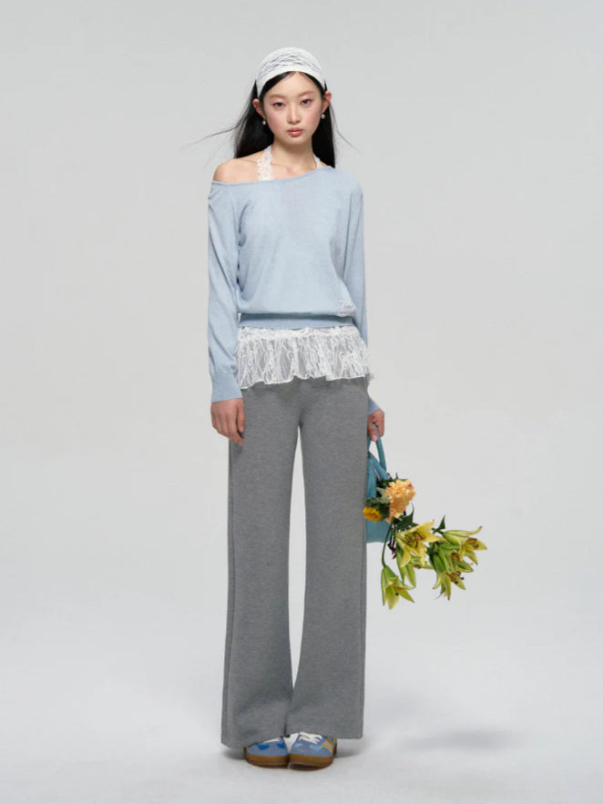 Lace Waist Wide-Leg Sweatpants