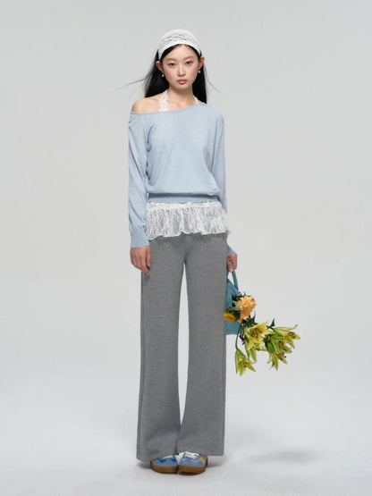 Lace Waist Wide-Leg Sweatpants