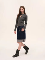 Vintage Foldover Buttoned Denim Skirt