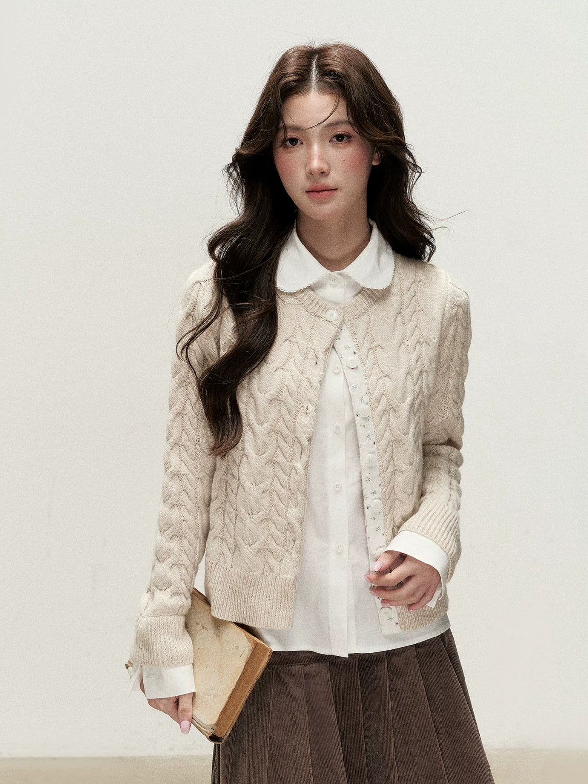 Peter Pan Collar Layered Knit Cardigan