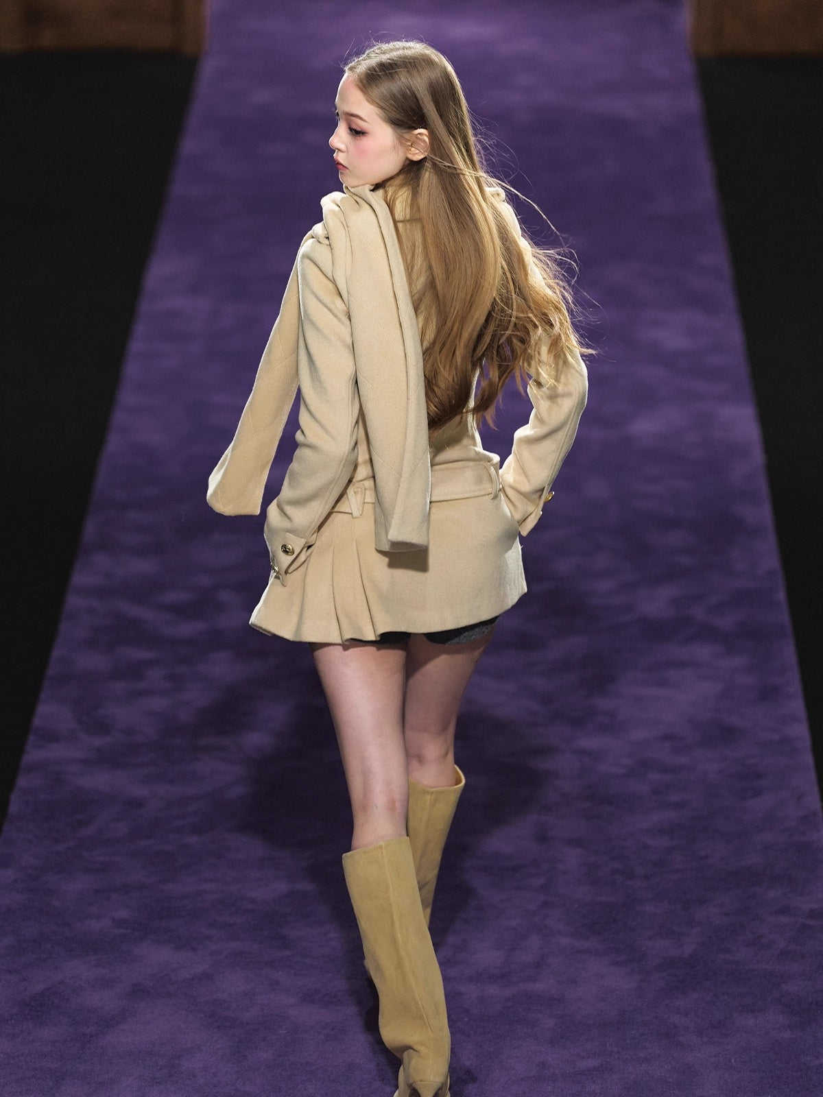 Wool Scarf-Collar Double-Breasted Dress