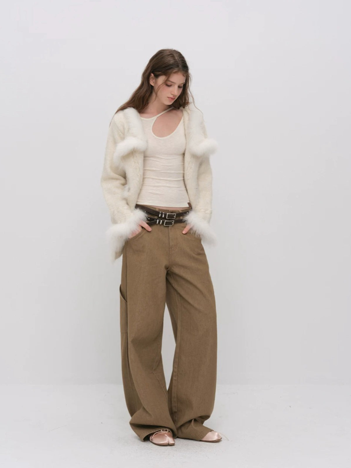 Fox Fur Trim Knit Coat