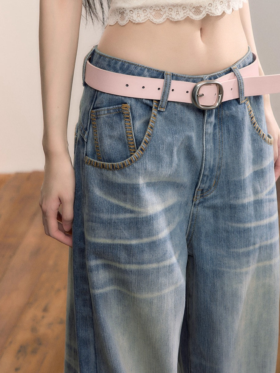 Vintage Wash Straight Jeans