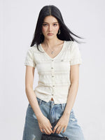 V-Neck Hollow Knit Top