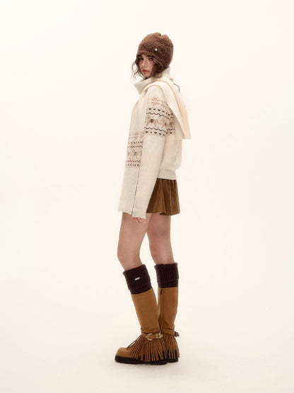 Fair Isle Knit Cardigan and Scarf Set