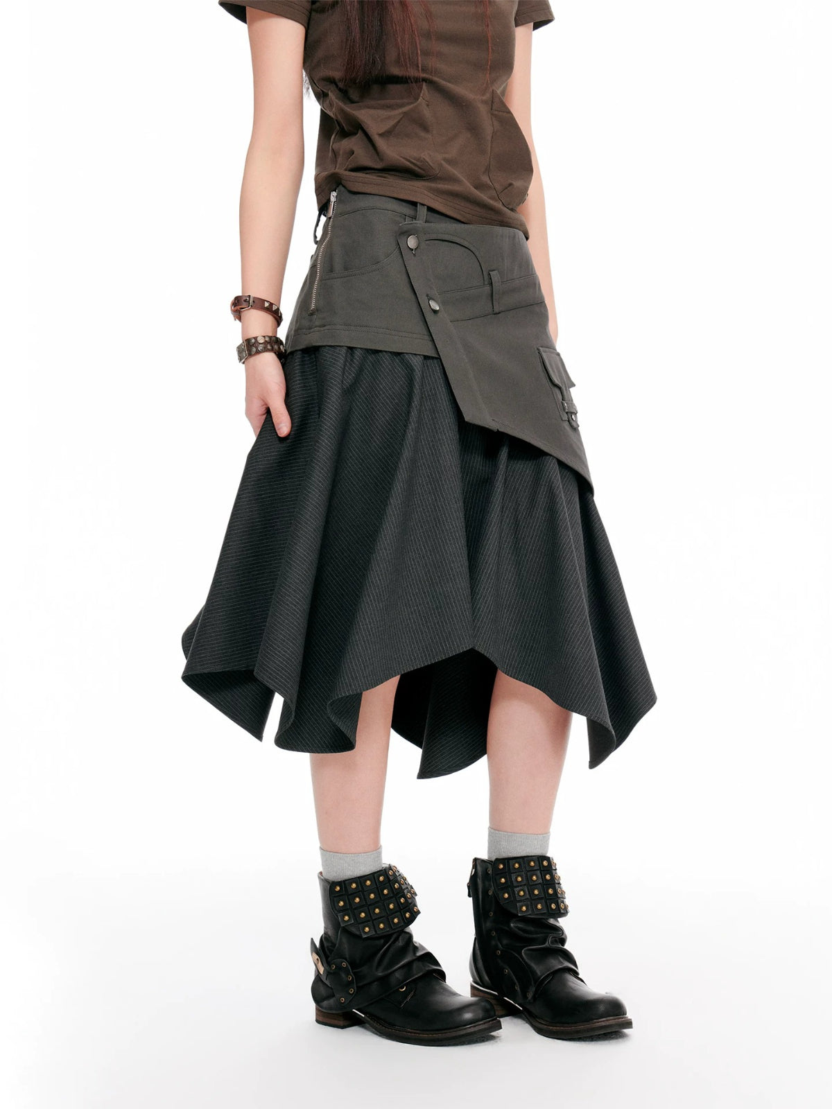 Vintage Asymmetric Cargo Midi Skirt
