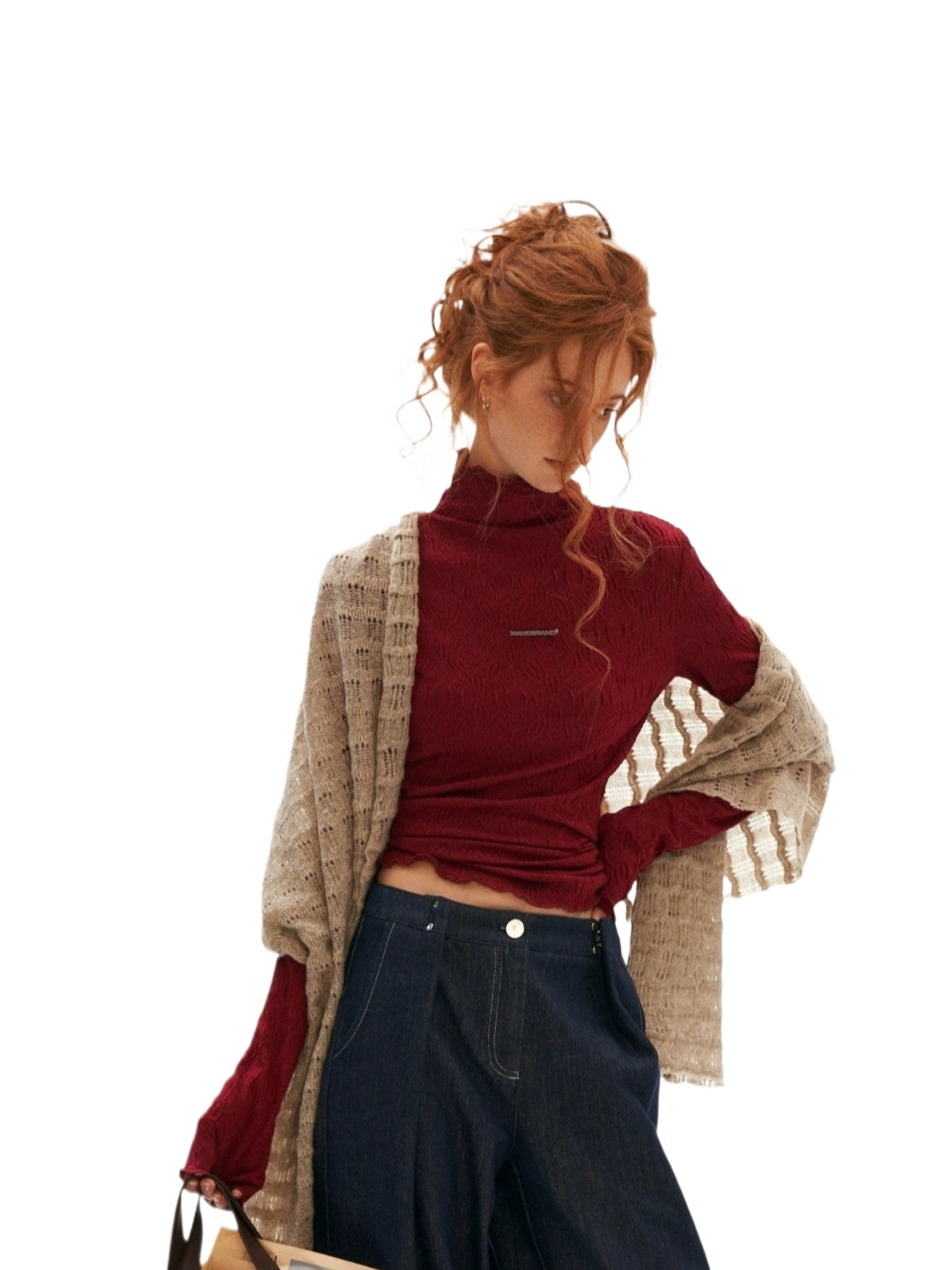 Mock Neck Lettuce-Edge Top