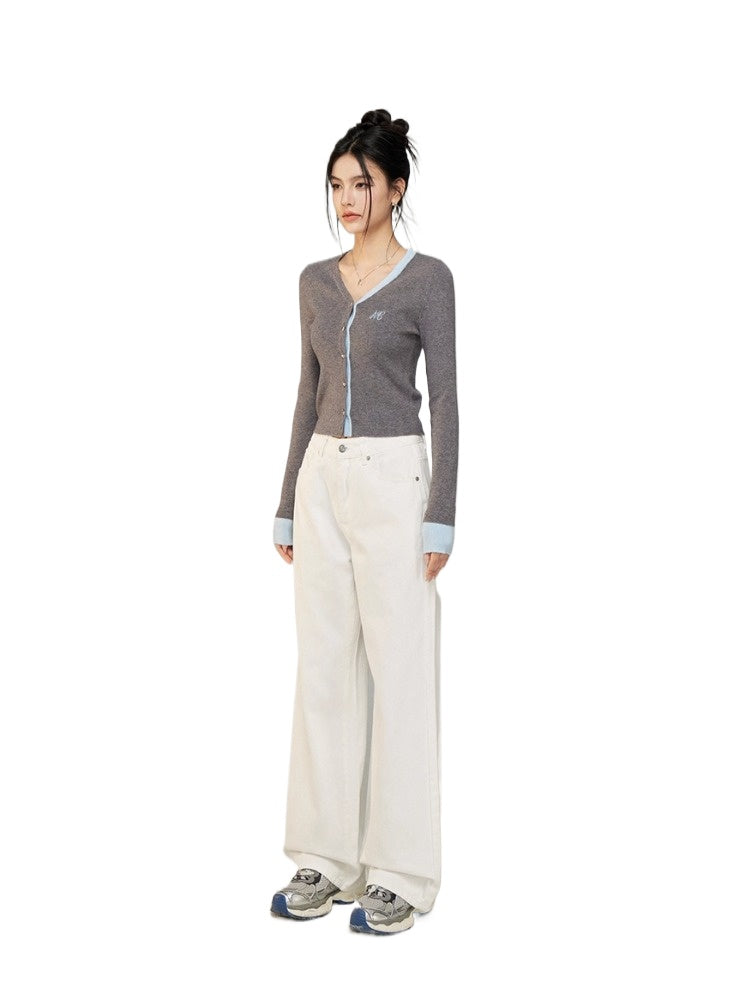 Letter Embroidery Denim Wide-Leg Pants