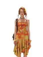 Sunset Floral Halter Midi Dress