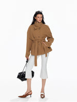 Wool Double Breasted Belted Short Coat