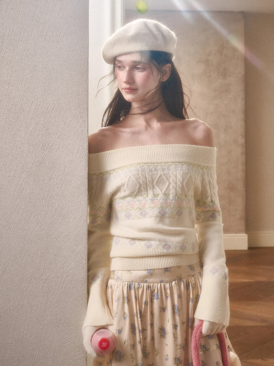 Cosagach Fair Isle Knit Crewneck &amp; Floral Skirt Set