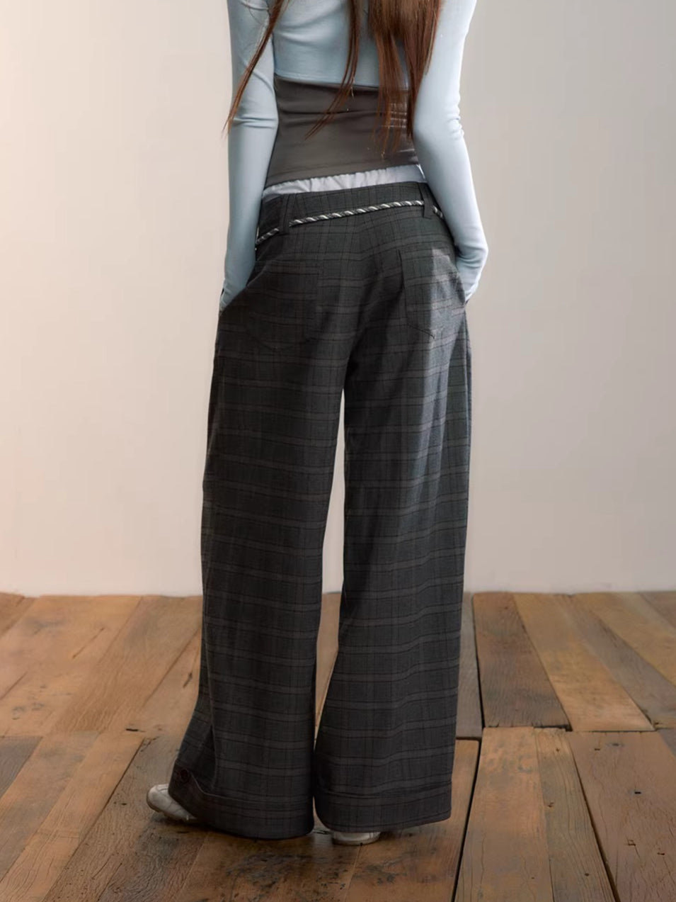 Double Waist Plaid Trousers
