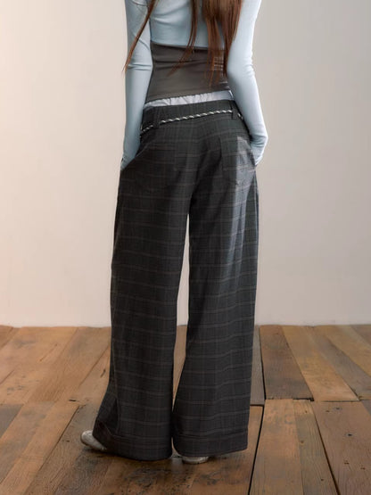 Double Waist Plaid Trousers