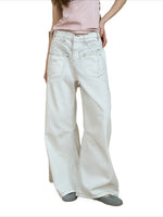 Embroidered Curved Wide-Leg Jeans