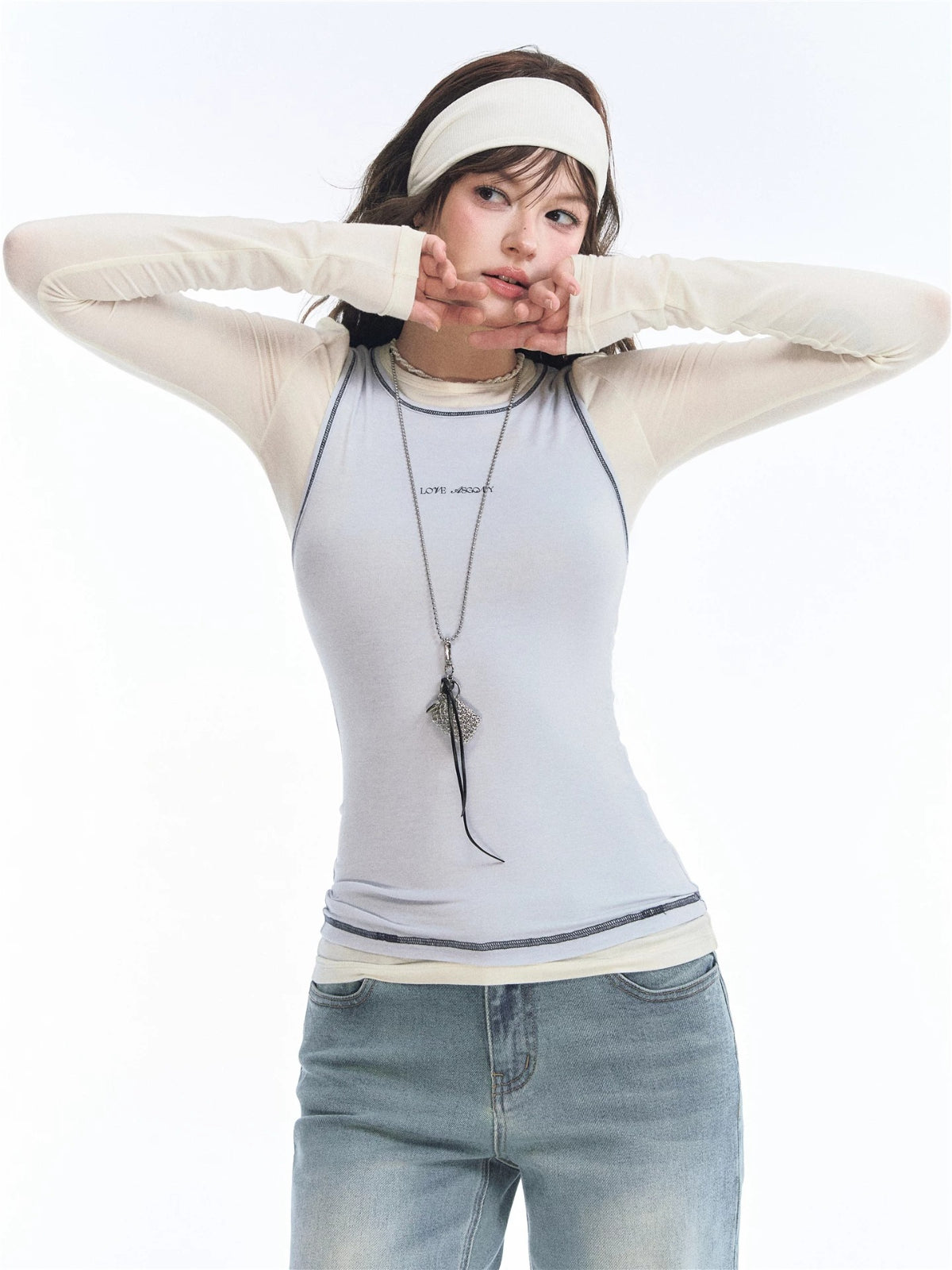 Modal Contrast Layered Long Sleeve Top