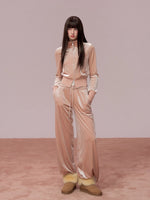 Velvet Sports Sweatshirt & Wide-Leg Pants Set