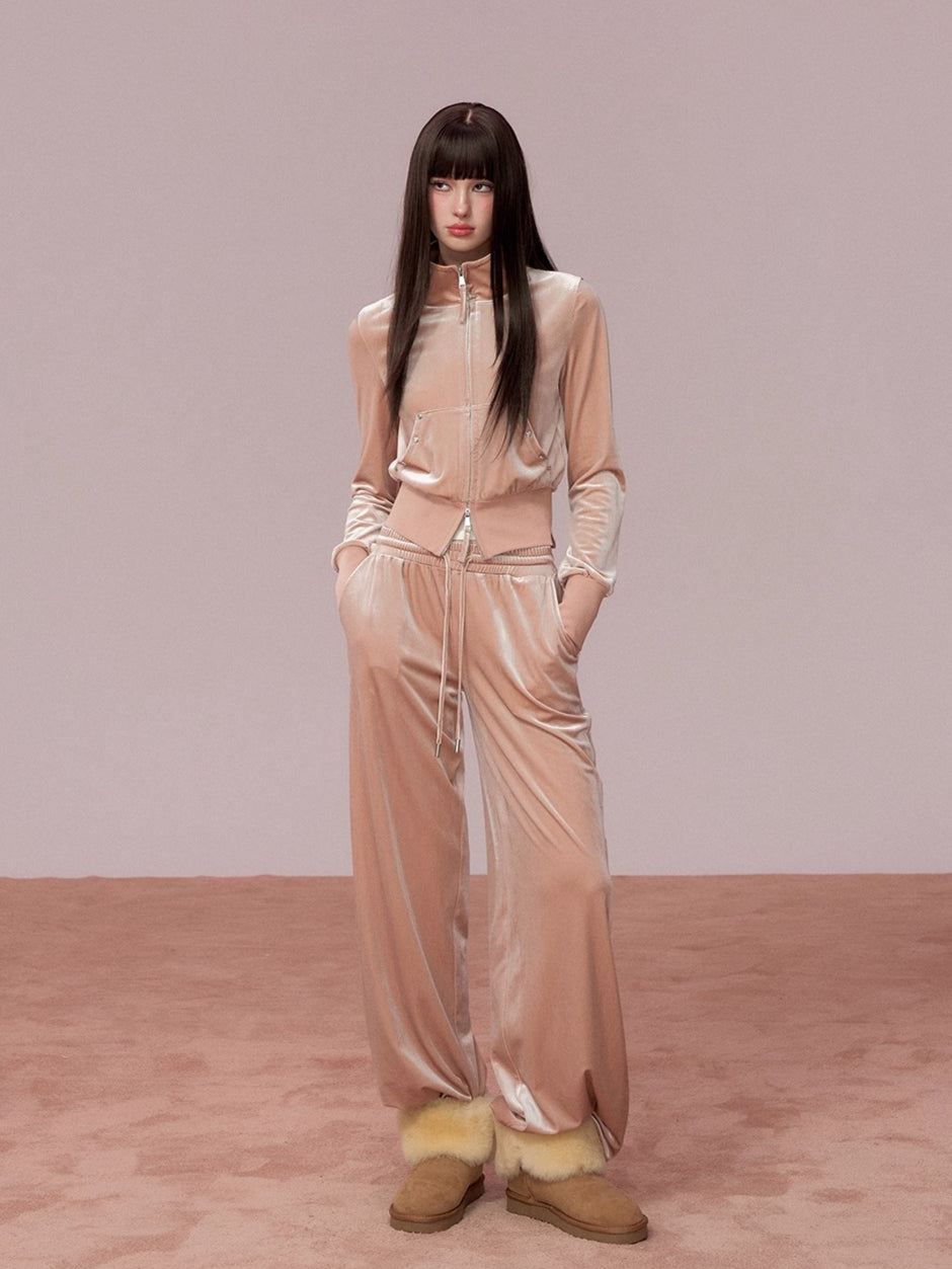 Velvet Sports Sweatshirt &amp; Wide-Leg Pants Set